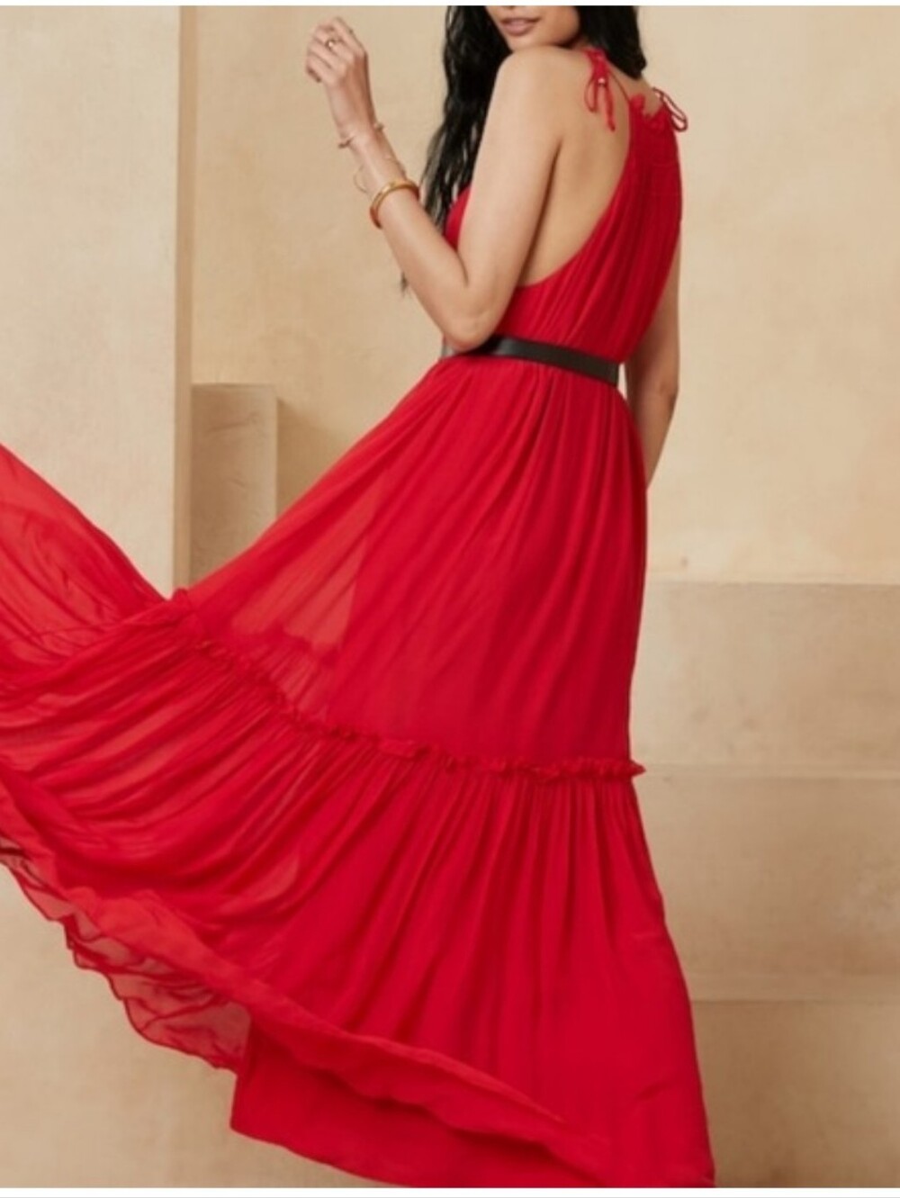 BANANA REPUBLIC HALTER MAXI DRESS RED SUNSET NWT